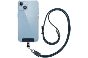 EKAX Adjustable Nylon Strap with PU Leather Clip, Universal Cell Phone Lanyard, Neck Hanging & Crossbody Strap, for Most Smartphone Cases, Keys & Work Permit, Easy Clip On & Off (Midnight Blue)