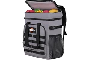 OREKEMO Insulated Cooler Backpack, 35 Can / 25L Large Camping Backpack for Outdoor, Beach, Picnic - Soft Lightweight Leakproof Cooler Backpack for Women and Men (Grey, 25L)