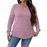 VISLILY Plus-Size-Sweaters for Women Trendy Long Sleeve V Neck Shirts Loose Lightweight Tops Casual Knit Pullover Tunics