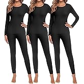 Ekouaer 3 Sets Thermal Underwear for Women Long Johns Long Sleeve Base Layer for Cold Weather S-XXL