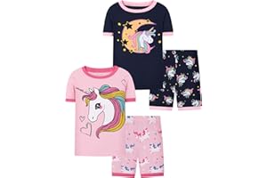 Joyond Girls Summer Cotton Pajamas for Toddler Clothes Kids Short Sleeves Snug-Fit Sleepwear Unicorn Flamingo Pjs Set