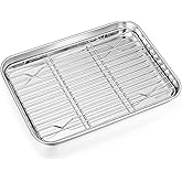 P&P CHEF 9 Inch Baking Sheet Pan with Rack Set, Stainless Steel Cookie Sheet Pan Tray with Cooling Rack for Oven Use, Cooking Roasting, Non Toxic & Dishwasher Safe, Heavy Duty