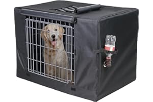Peipaws 30 inches Dog Crate Cover - Durable Waterproof 600D Oxford Fabric Pet Dog Kennel Cover with Water Bottle Nozzle Design. (Black)