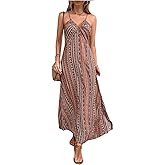 Floerns Women's Boho Spaghetti Strap Sundresses Sleeveless Cami Dress Criss Cross Summer Slit Vacation Maxi Dresses