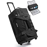 BAGSMART Rolling Duffle Bag with Wheels, Tactical Carry on Luggage, Travel Bag Gym Duffel for Men Women, Duffel with PVC Wet Pocket, Black