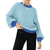ZESICA Women's Casual Long Sleeve Crew Neck Pullover 2025 Fall Ribbed Knit Loose Contrast Color Sweater Tops