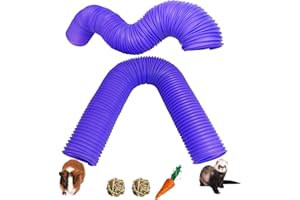 Hamiledyi 2 Pack Hamster Fun Tunnels, Guinea Pigs Plastic Tube, Hamsters Foldable Exercising Training Hideout Tunnel & 2 Pack Grass Balls, Small Animals Toys for Chinchillas Gerbils Ferrets(Purple)