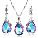 YEPZOKO Crystal Jewelry Sets for Women, Teardrop Oval Pendant Necklace and Earring Rhinestone Dangling Sets Birthday Anniversary Wedding Mother’s Day Gifts for Women