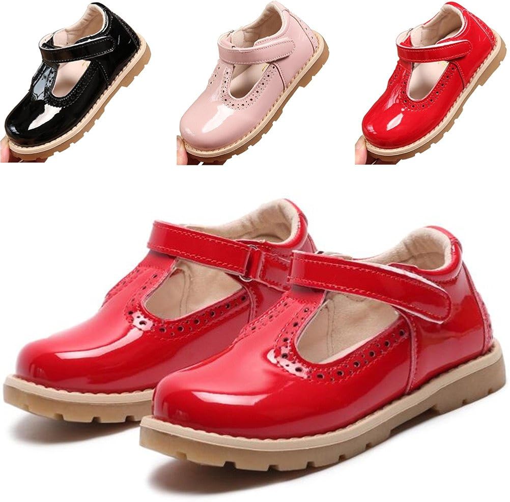 Amazon.com | DADAWEN Girl's T-Strap School Uniform Dress Shoe Mary Jane Princess Flat Red US 