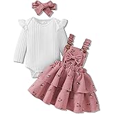 Megeoly Baby Girl Fall Winter Skirt Set Newborn Overall Dress Long Sleeve Ribbed Romper Suspender Skirts 3Pcs Outfits