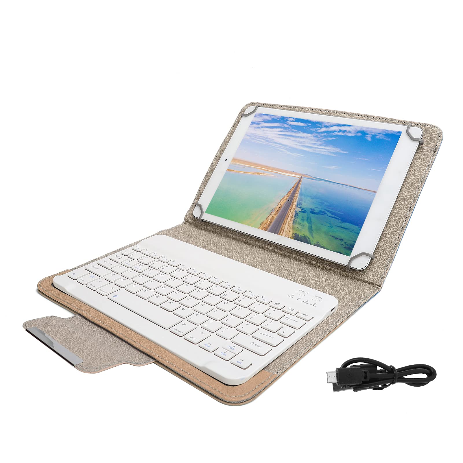 ASHATA Universal 9.7‑10.1 inch Tablet Keyboard Case,Wireless Bluetooth Removable Keyboard + PU Leather Case Cover,Travel Portable Leather Shell,Dustproof & Waterproof(golden) — image 1