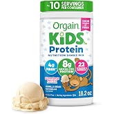 Orgain Kids 8g Grass-Fed Dairy Protein Powder, Vanilla Bean Ice Cream, 1lb | Powder shake mix, 4g fiber, 22 vitamins &amp; minerals, gluten free, no soy, adds nutritents to snacks, for shakes &amp; smoothies