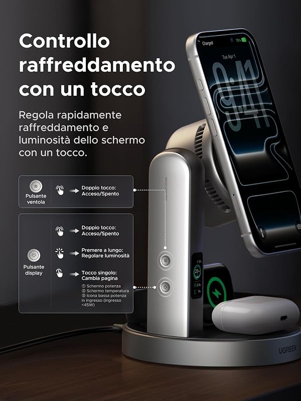 MagFlow Pro 3 in 1 Caricatore Wireless Qi2 25W, Ventilatore TEC