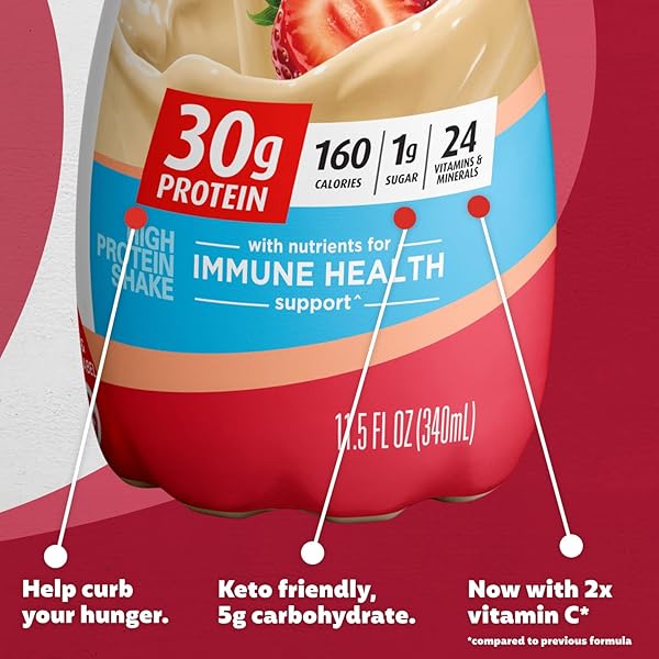PREMIER PROTEIN SHAKE, STRAWBERRIES & CREAM, 30G PROTEIN, 1G SUGAR, 24 VITAMINS & MINERALS, NUTRIENTS TO SUPPORT IMMUNE HEALTH,11.5 FL OZ