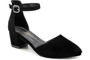 LAURMOSA Flower Girl Shoes Closed Toe Heels for Girls Dress Shoes Ankle Strap High Heels for Kids Pointed Toe Block Chunky Pump for Little Big Kids Wedding Party