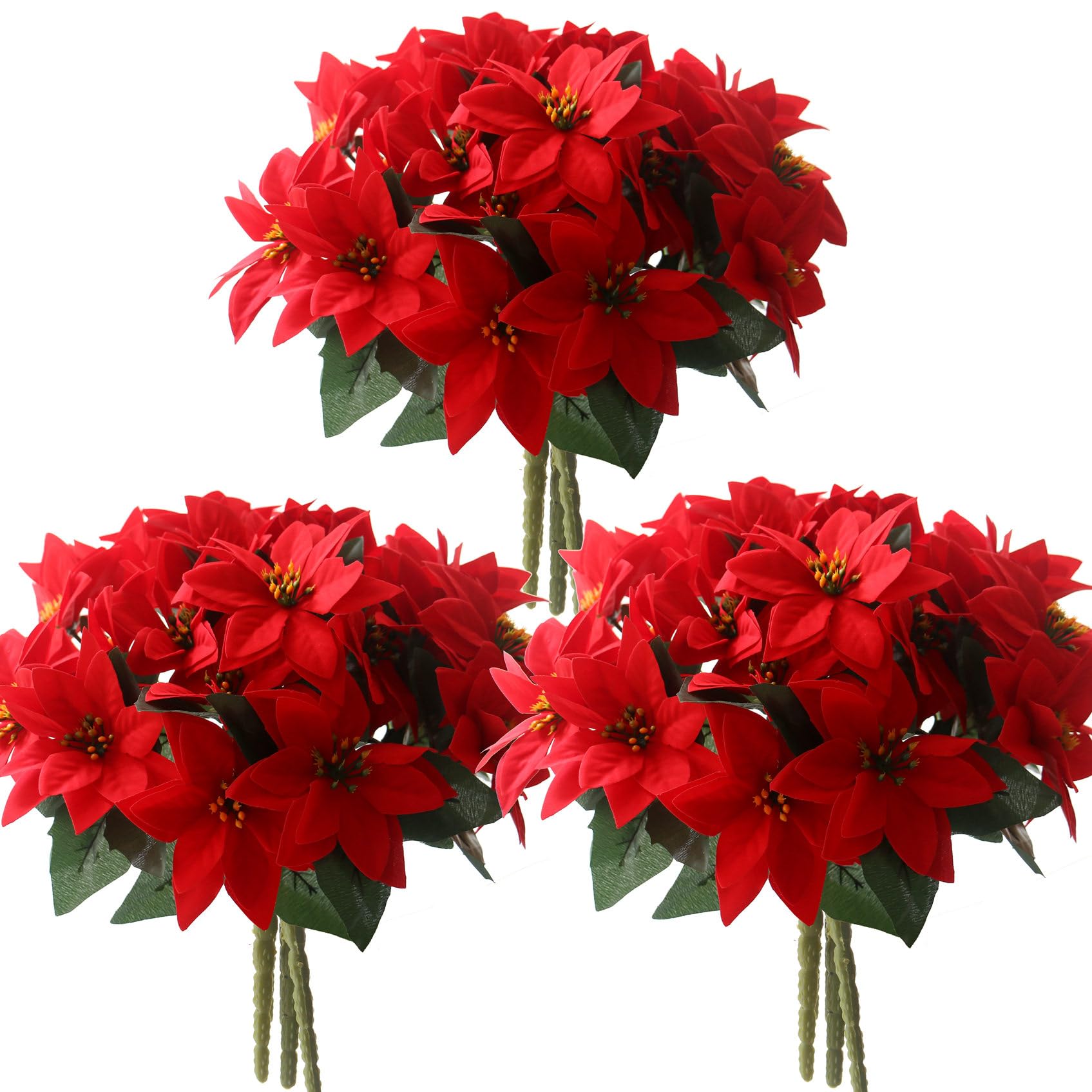 6 Bouquets Christmas Poinsettia Flowers Artificial Flowers for Outdoor Indoor Decoration 35cm Red Poinsettia Flower with 7 Stems 42 Poinsettia Flowers for Porch Pot Vase