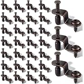 Hicarer 30 Pack Adjustable Glass Retainer Clips for Cabinet Doors,Bronze | Mirror &amp; Display Case Holder Clips with Vinyl Tip &amp; Nylon Washer, Steel Glass Fasteners for Furniture Repair