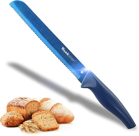 Wanbasion Blue Professional Bread Knife For Homemade Bread With Sheath Kitchen Bread Knife Dishwasher Safe Bread Knife Good Grips With Cover Fine Serrated Edge Amazon Co Uk Kitchen Home