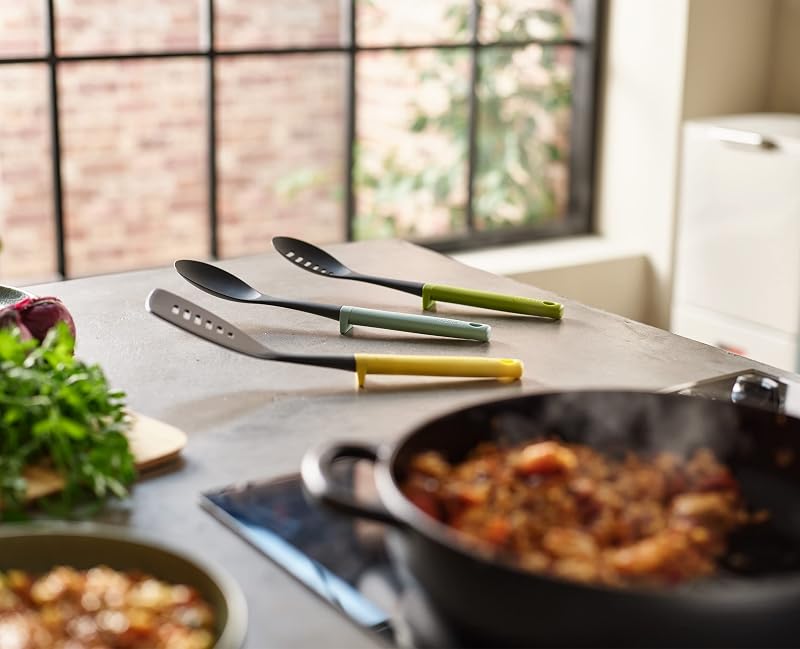 Duo Utensili Cucina, Set accessori 3 pezzi, mestoli, cucchiai e spatola, resistenti al calore, Multicolore