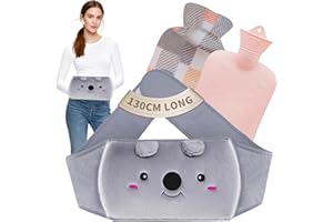 Portable Hot Water Bottle, Rubber 1L Warm Hot Water Bag with Soft Plush Waist Belt Cover, Good for Pain Relief from Arthritis