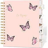 Yoment Cute Spiral Notebooks for Women with Dividers Tabs Hardcover 5 Subject Notebook College Ruled 7 x 8.5 Journal Notebooks for Bible Work Note Taking, Pink