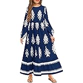 HOSIKA Girls Fall Maxi Dress Long Sleeve Boho Floral Tiered Ruffle A-Line Casual Holiday Dresses with Pockets for 6-12 Y