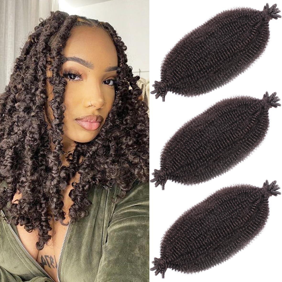 Leeven 16 Inch Springy Twist Hair for Afro Marley Locs 3 Packs Afro Kinky Curly Marley Braiding Hair Extensions Pre Separated Popping Spring Twist Crochet Hair for Distressed Locs /4# — image 1