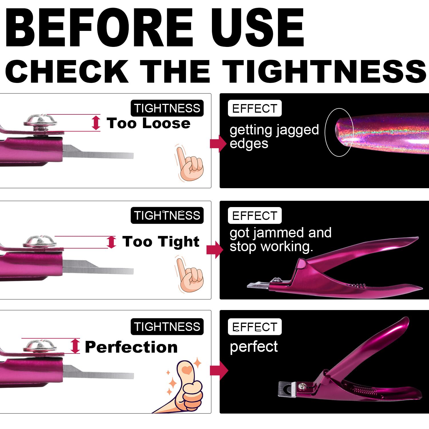 Violet Red Premium Adjustable Nail Clippers with Magnets Sizers for Acrylic Nails, Stainless Steel Nail Cutter Trimmer for Artificial Fake False Tips Manicure Sharp Blade Clip Tool for Salon Beauty - Image 5