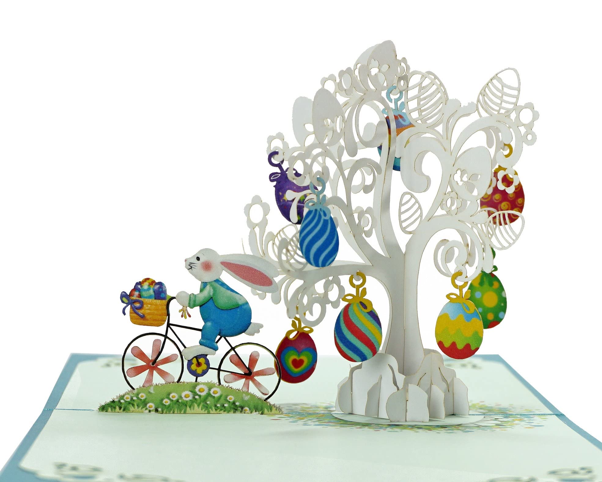 Happy Easter Bunny Bicycle Pop Up 3D card. Special Occasion Easter Celebration, a delightful surprise Easter greeting card for Kids,Children,Family and Friends. 15cmx15cm (Easter Bunny Bike)