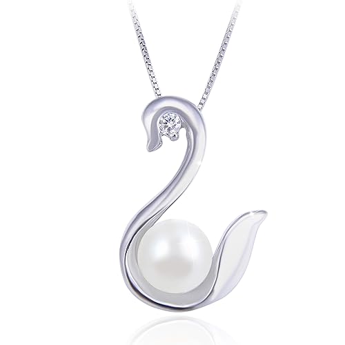 PEARLOVE 925 Sterling Silber Swan Anhänger Halskette Süßwasser Perle Schlüsselbein Halskette, Modeschmuck Geschenk für Frauen