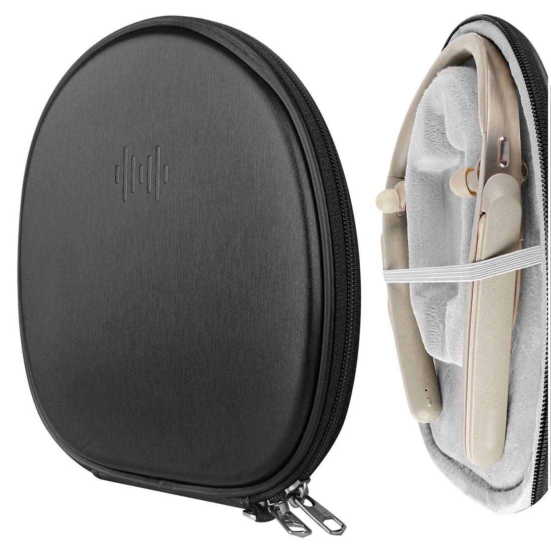 Geekria Shield Headphones Case for Neckband, Replacement Hard Shell Travel Carrying Bag with Cable Storage, Compatible with Sony WI-C400, LG ToneUltra, Sennheiser PX685I Headphones (Black)