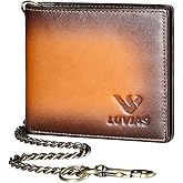 V LUVIAS Mens Wallet with Chain RFID Blocking Genuine Leather Bifold RFID Blocking with ID Windows Card Holder Wallet with Gift Box