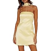 VUBIYA Women's Satin Backless Strapless Short Dresses Summer Sexy Sleeveless Elegant Cowl Back Mini Cocktail Club Party Dress