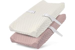 MINIKUKU 2 Pack Changing Pad Cover for Baby Boys Girls, Ultra Soft Breathable Plush Dot Diaper Changing Table Pad Cover, Neutral Fitted Changing Pad Sheets (Pristine and Sepia Rose)