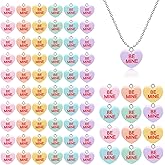 MTLEE 72 Pcs Valentine Heart Charms Conversation Heart Resin Love Colorful Candy Charms Beads Flat Pendant for Valentine's Day DIY Craft Bracelet Necklace Jewelry Making