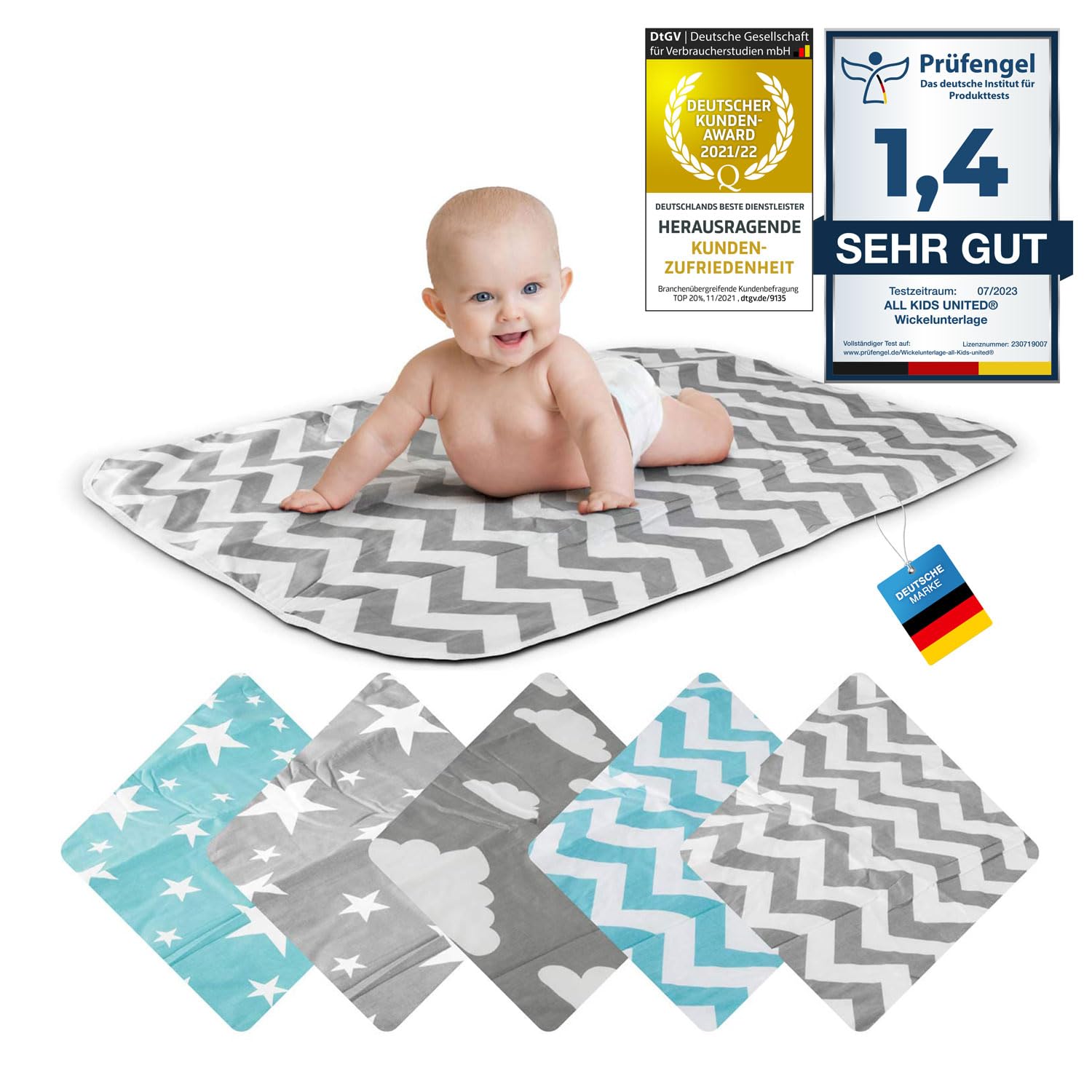 Changing mat Baby Changing mat Baby Changing Blanket pad for Babies and Toddlers; Breathable, Washable, Reusable; 50 x 70 cm (Zigzag Grey)