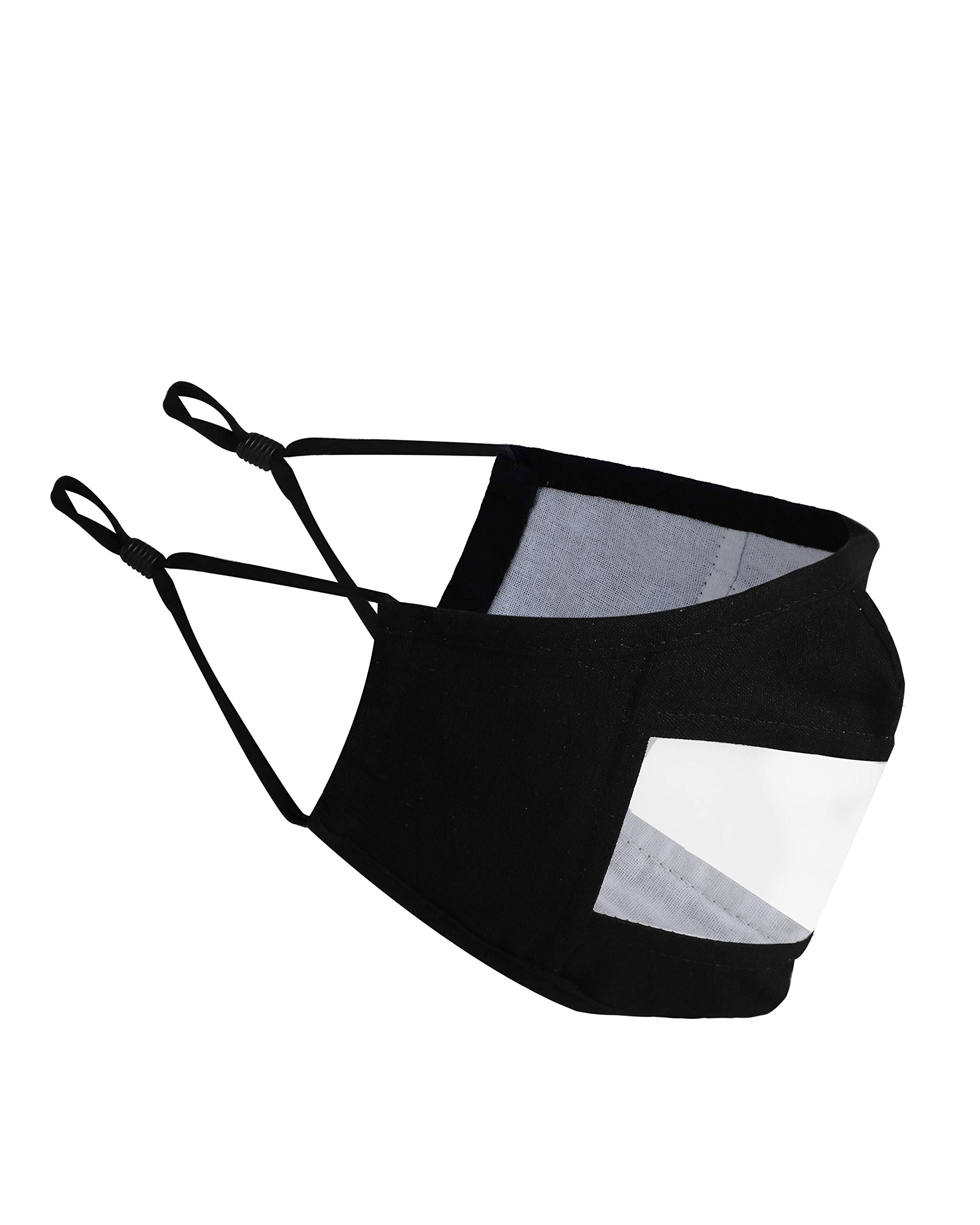 Komonee Transparent See Through Cotton Washable Reusable Black Face Mask Dustproof Cloth Clear Mouth Cover Covering For Men Women (Pack of 3)