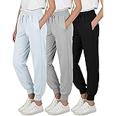 Real Essentials 3 Pack: Girls' Dry-Fit Jogger Sweatpants - Kids Teens Running Athletic Pants with Pockets (Sizes: 4-16)
