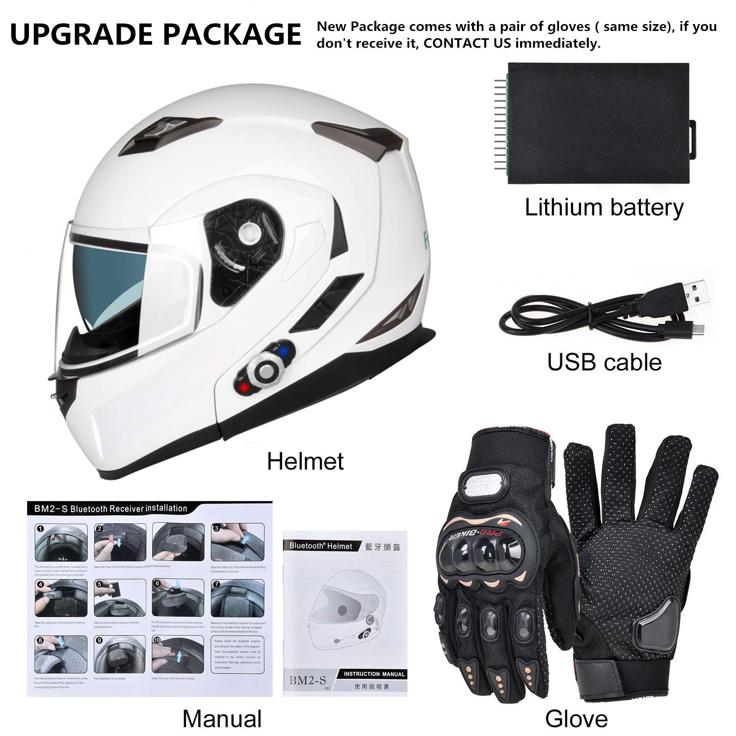 Motorcycle Bluetooth Helmet FreedConn BM2-S Flip Up Modular Bluetooth Motorcycle Helmet Voice Dial Hands-free Call 500M 2-3 Riders MP3 FM DOT Motorcycle Helmet with Bluetooth 3.0 ( X-Large, White)