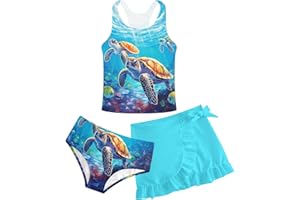 Cutemile Girls Swimsuit 3 Piece Bathing Suit Quick Dry Tankini Set with Cover Up Beach Skirt Bikini Swimwear 6-12 Years