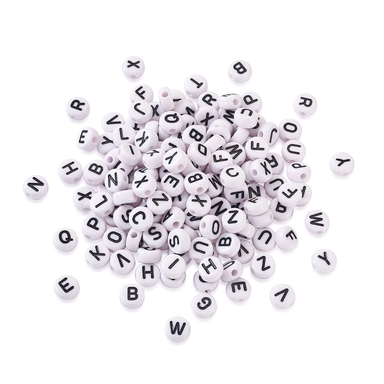 Cheriswelry 380pcs Acrylic Alphabet Letters Beads 7mm Flat Round White A-Z Spacer Beads Charms for Beading Jewellery Making