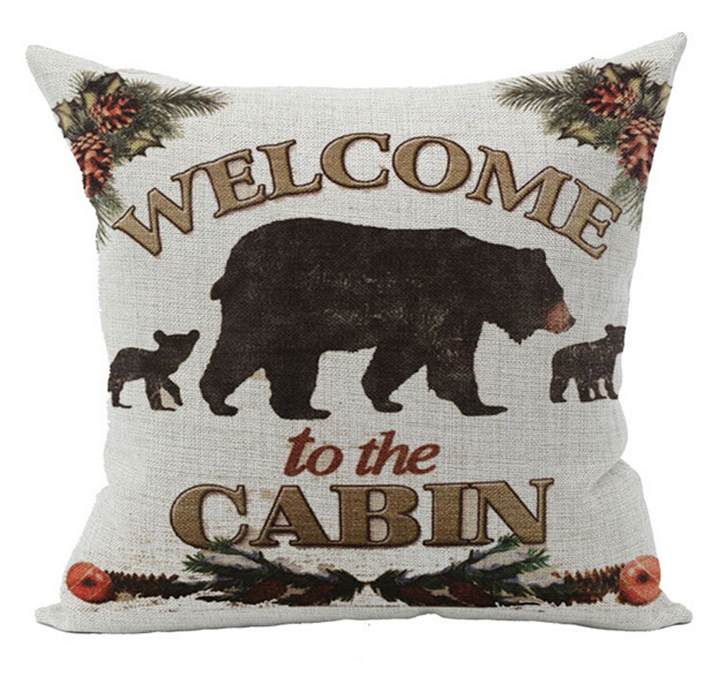 Pillow Cover Decorative Cushion Cabin Rustic Bear Wildlife Cabin Lodge