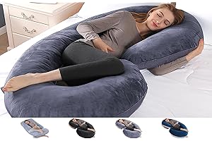 TINKLE WELL C-Shaped Pregnancy Pillows, Memory Foam Pregnancy Pillow Full Body Maternity Pillow with Removable Cover, 52 Inch Pregnancy Pillows for Sleeping (Grey)