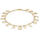 Barzel 18K Gold Plated Charm Anklet, Multi Charm Anklet for Women, 10 Inches - Made In Brazil