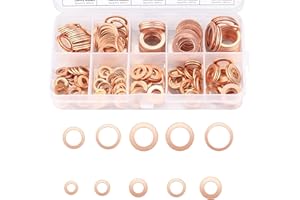 JMHNEWHOPE 200 Pcs Copper Flat Washers Assortment Kit, Metric Copper Sealing Washers Assortment Set, 9 Sizes M5/M6/M8/M10/M12/M14