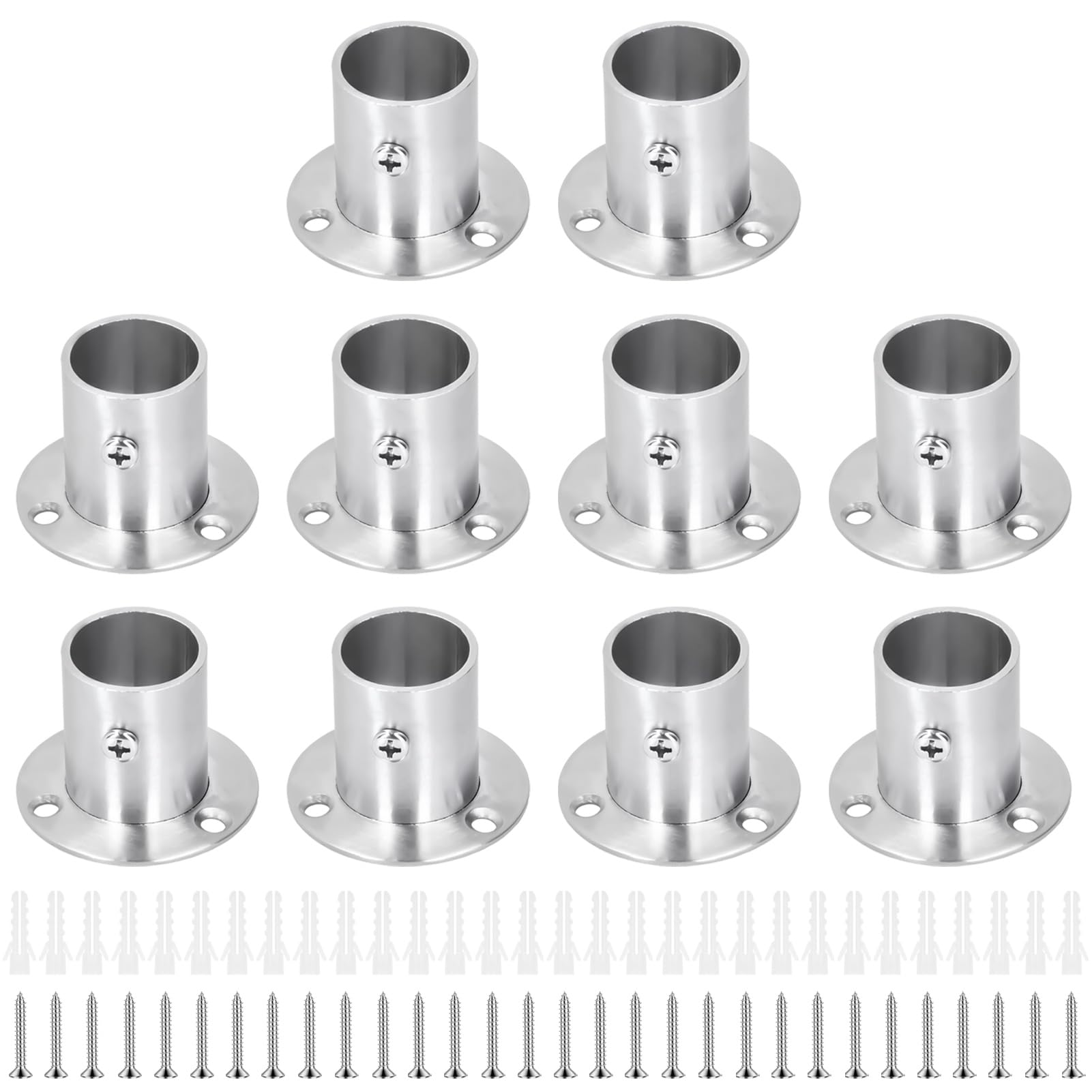 Photo 1 of 10PCS Shower Curtain Rod Holder, 3/4inch Heavy Duty Stainless Steel Closet Pole Sockets Rod End Support Thicken Closet Pole Sockets Flange Rod Holder Bracket Base for Wall (Silver, ?19)