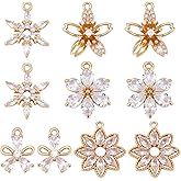 PH PandaHall 10pcs 5 Styles Flower Rhinestone Charms Crystal Charms Shiney Diamond Flower Crystal Pendants Sparkling Charm for Earrings Necklaces Bracelet Jewellery Making 14~18mm