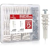 120PCS #8 Self Drilling Drywall Anchors and Screws Assortment Kit | #8 x 1-1/4" Superb Wall Anchors Hold Up to 75lbs, No Drill Hole Required for Drywall Screws &amp; Anchors Installation