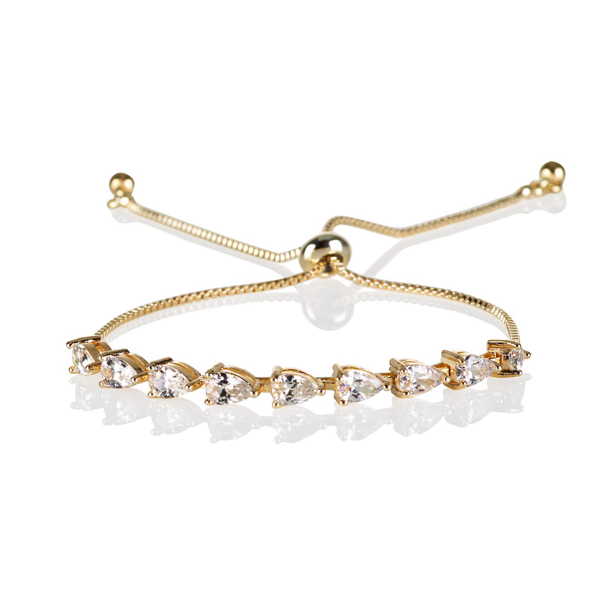 ZAVANA Adjustable Gold Bracelets for Womens. Bracelet for Women with Clear Cubic Zirconia Stones. Delicate Gold Bracelet for Women with Adjustable Bead Fastening.