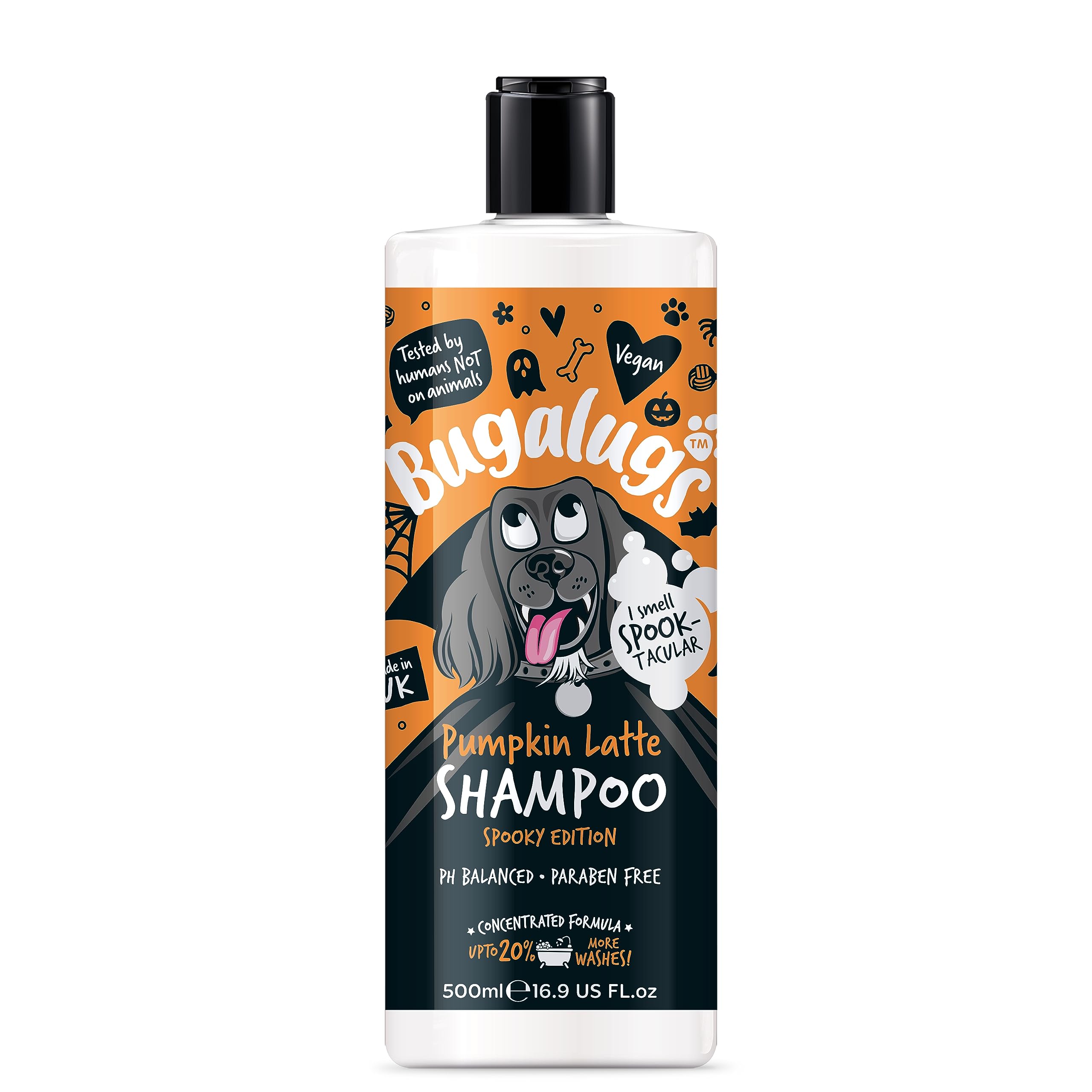 Bugalugs Pumpkin Latte Dog Shampoo Spooky Edition - ghoulishly good grooming products in a fangtastic fragrance. Dog & puppy shampoo, vegan, pH balanced, paraben free & made in the UK (Shampoo 500ml)